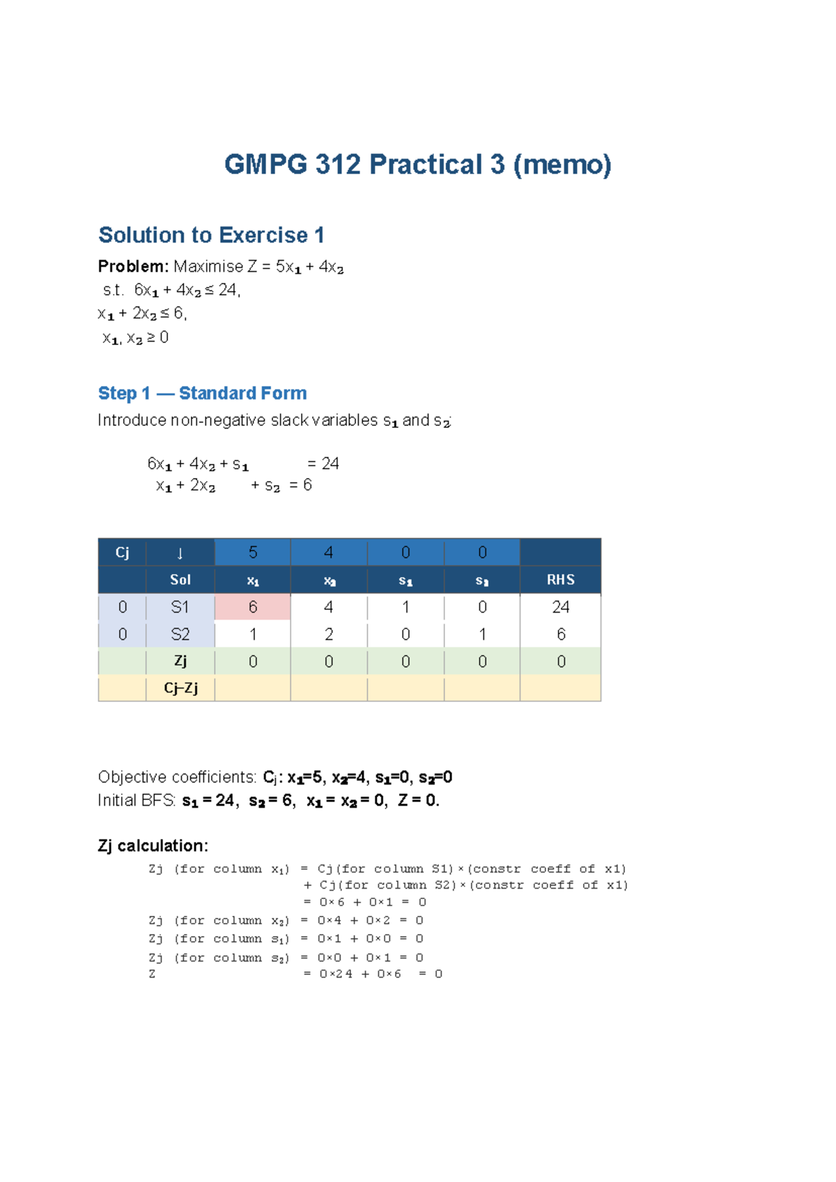 CMPG 312 Practical 3 Memo: Solution to Exercise 1 Optimization - Studocu