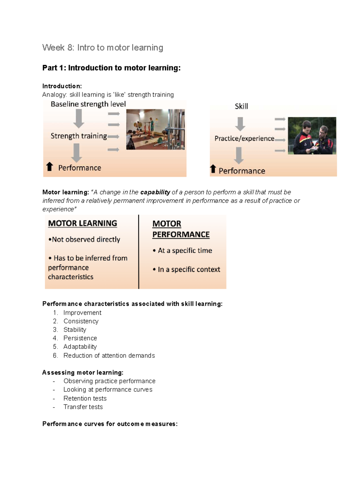 Motor Learning (PSY 301): Performance Characteristics & Stages of Skill ...