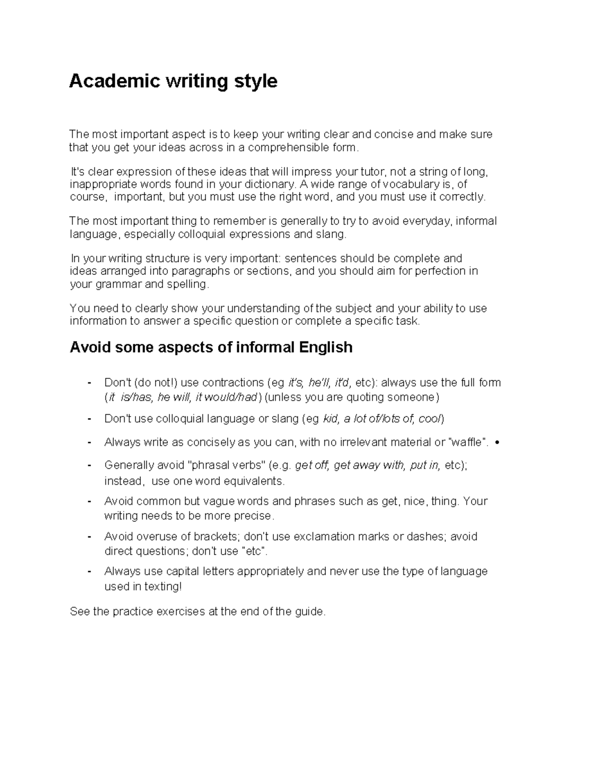 BCU Academic Writing Style Guide - Student Version - Studeersnel