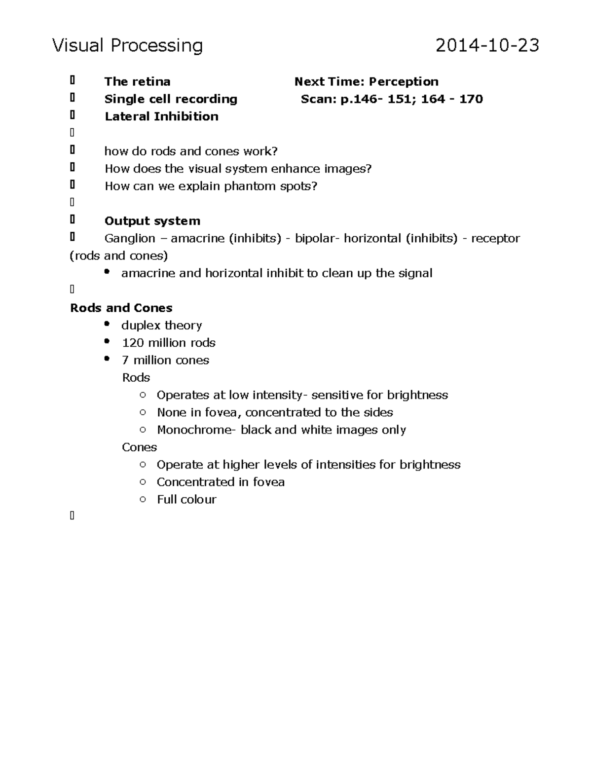 Visual Processing - Notes - Visual Processing 2014-10- The retina Next ...