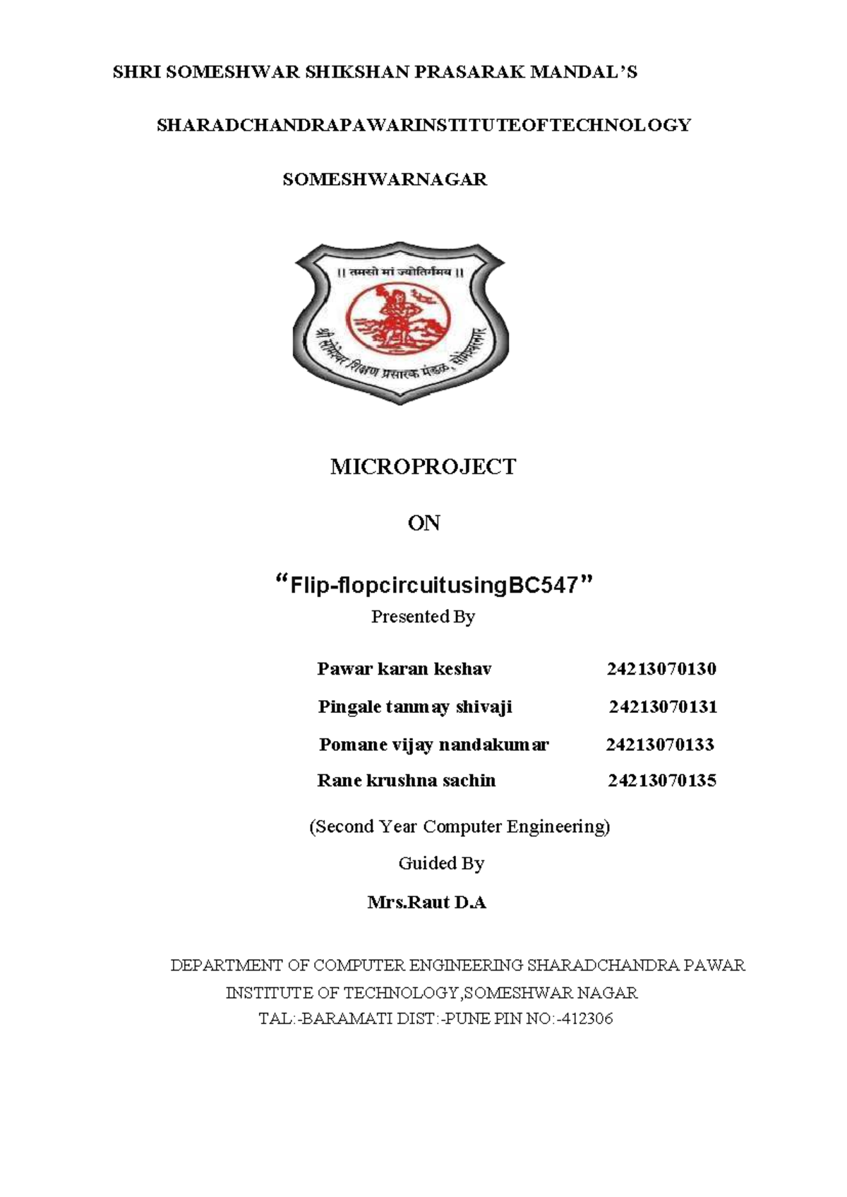 Microproject on Circuit Using BC547 - Computer Engineering (2nd Year ...