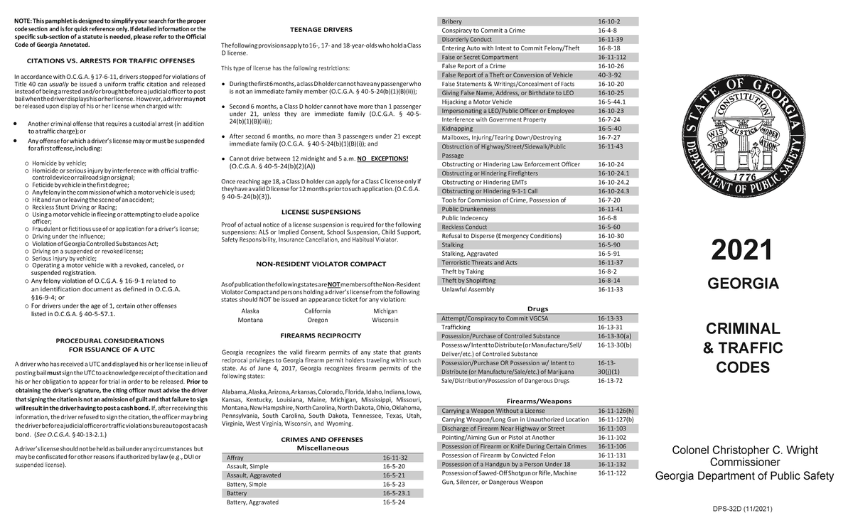 DPS32-D Final Exam Notes on Traffic & Criminal Codes (11-2021) - Studocu