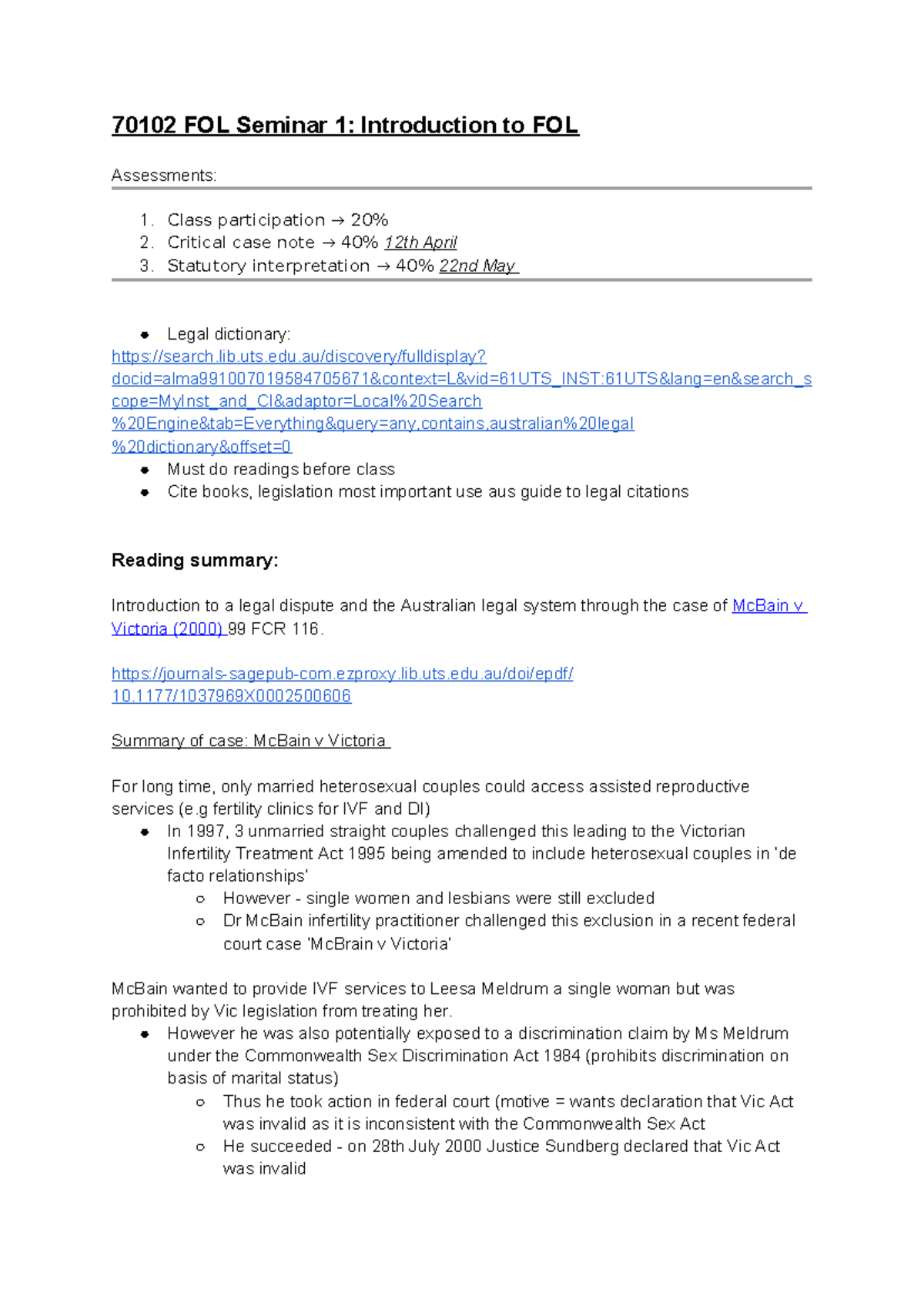 FOL Seminar 1 Introduction to FOL - Class participation → 20% 2 ...