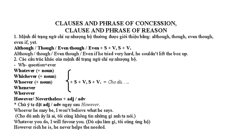 CLAUSES AND PHRASES OF CONCESSION IN ENGLISH GRAMMAR (MENH DE CHI SU ...