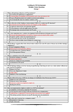 CHAPTER 4 MCQ CIS - Auditing in CIS Environment Multiple Choice ...