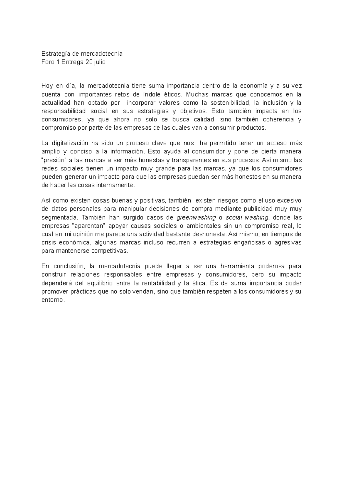 Foro 1: Estrategias de Mercadotecnia en la Era Digital - Unitec - Studocu