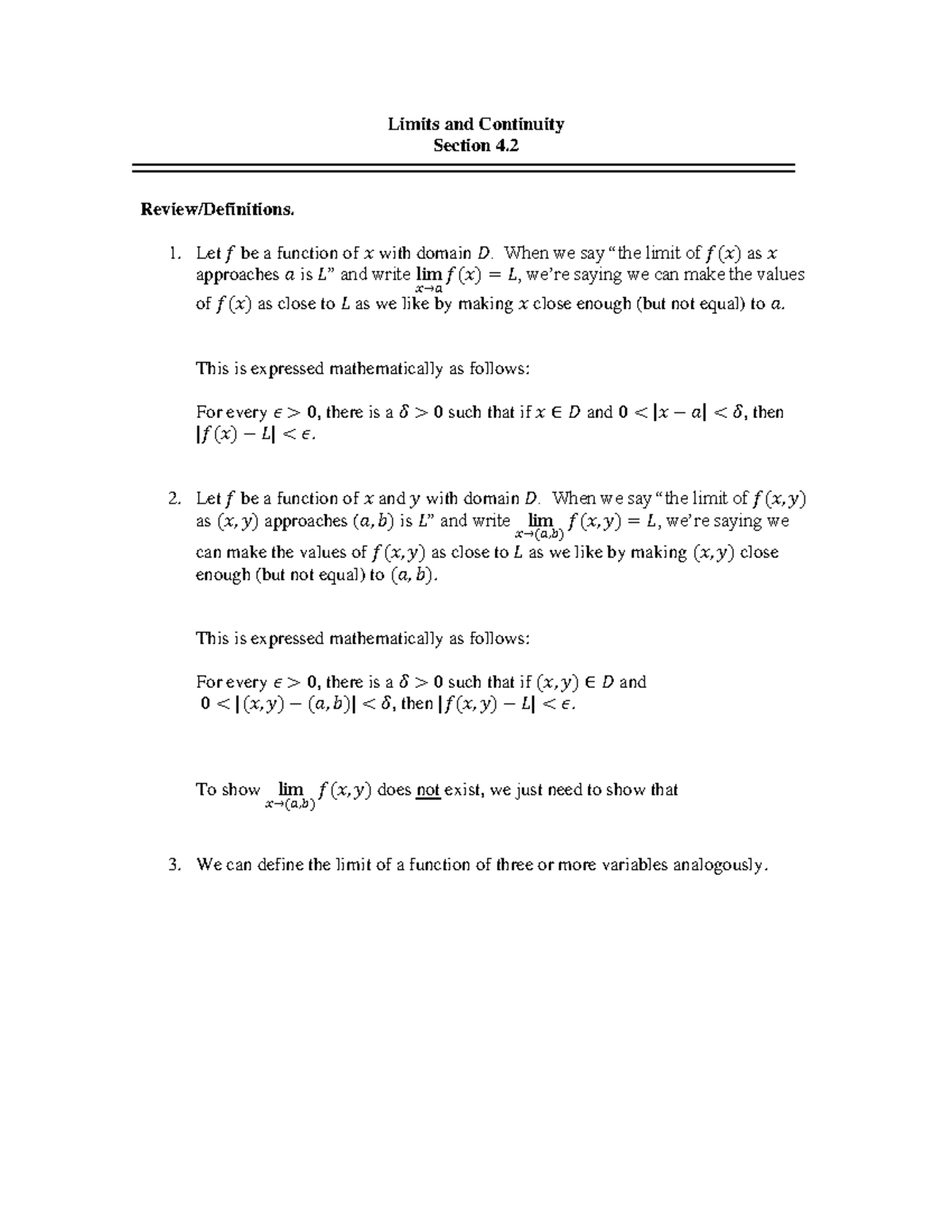 Limits and Continuity Problems - Calculus Course (Sec 4.2) - Studocu