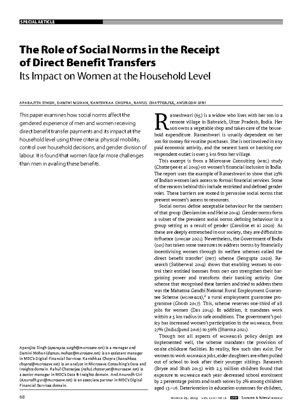 Social Norms & Gendered Impact of Direct Benefit Transfers (DBT) - Studocu