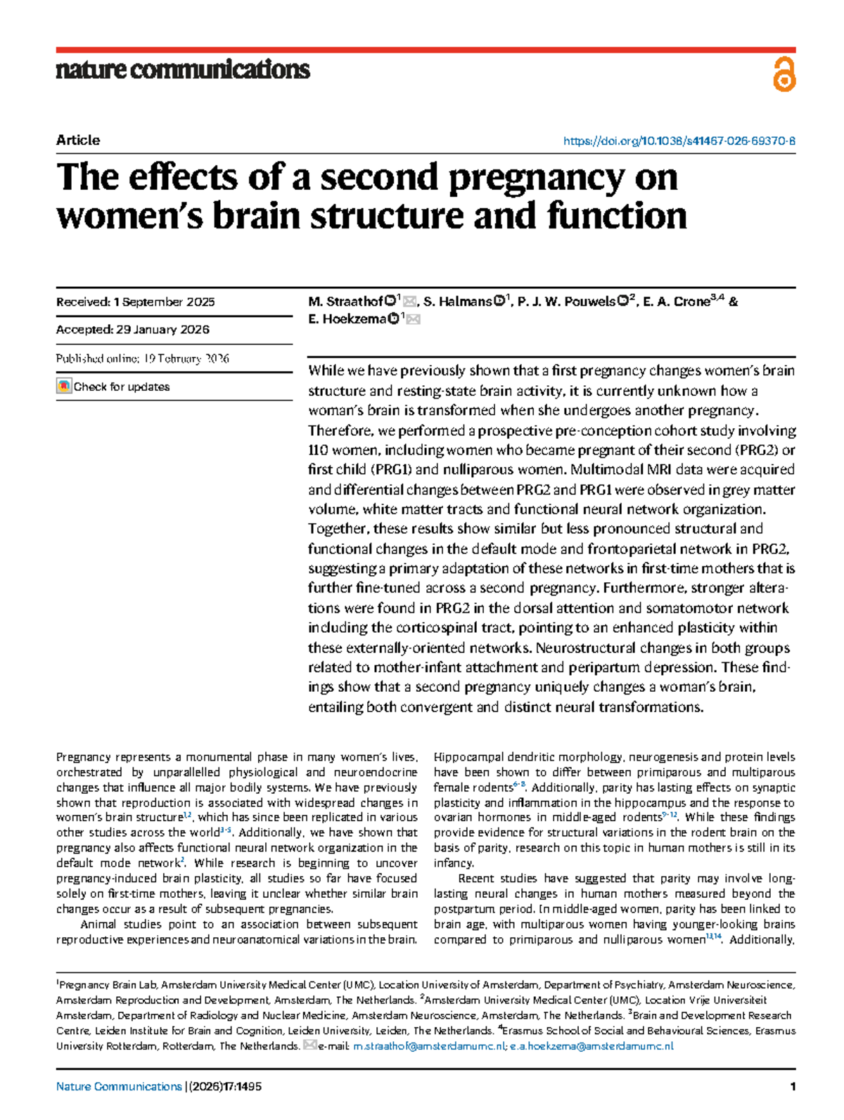 The Impact of Second Pregnancy on Brain Structure and Function (PRG2 ...