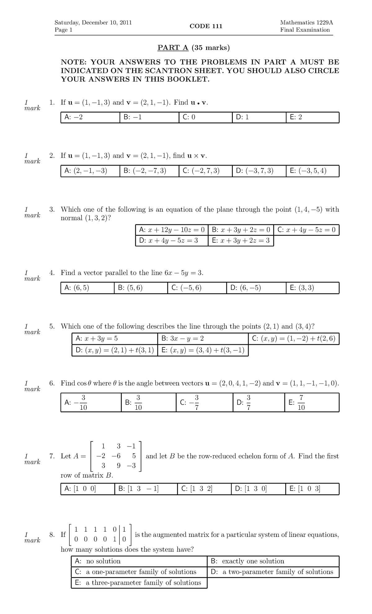 Final - Fall 2011 - Saturday, December 10, 2011 Page 1 CODE 111 ...