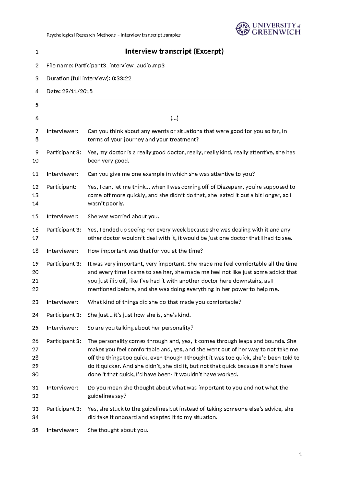 Psychological Research Methods - Participant 3 Interview Transcript ...