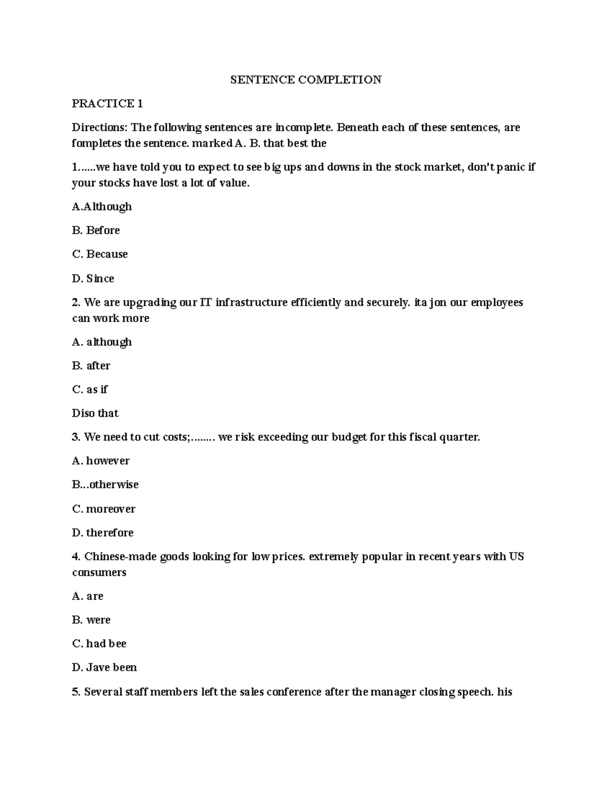 Sentence Completion Practice - Thi TA UEH - Studocu