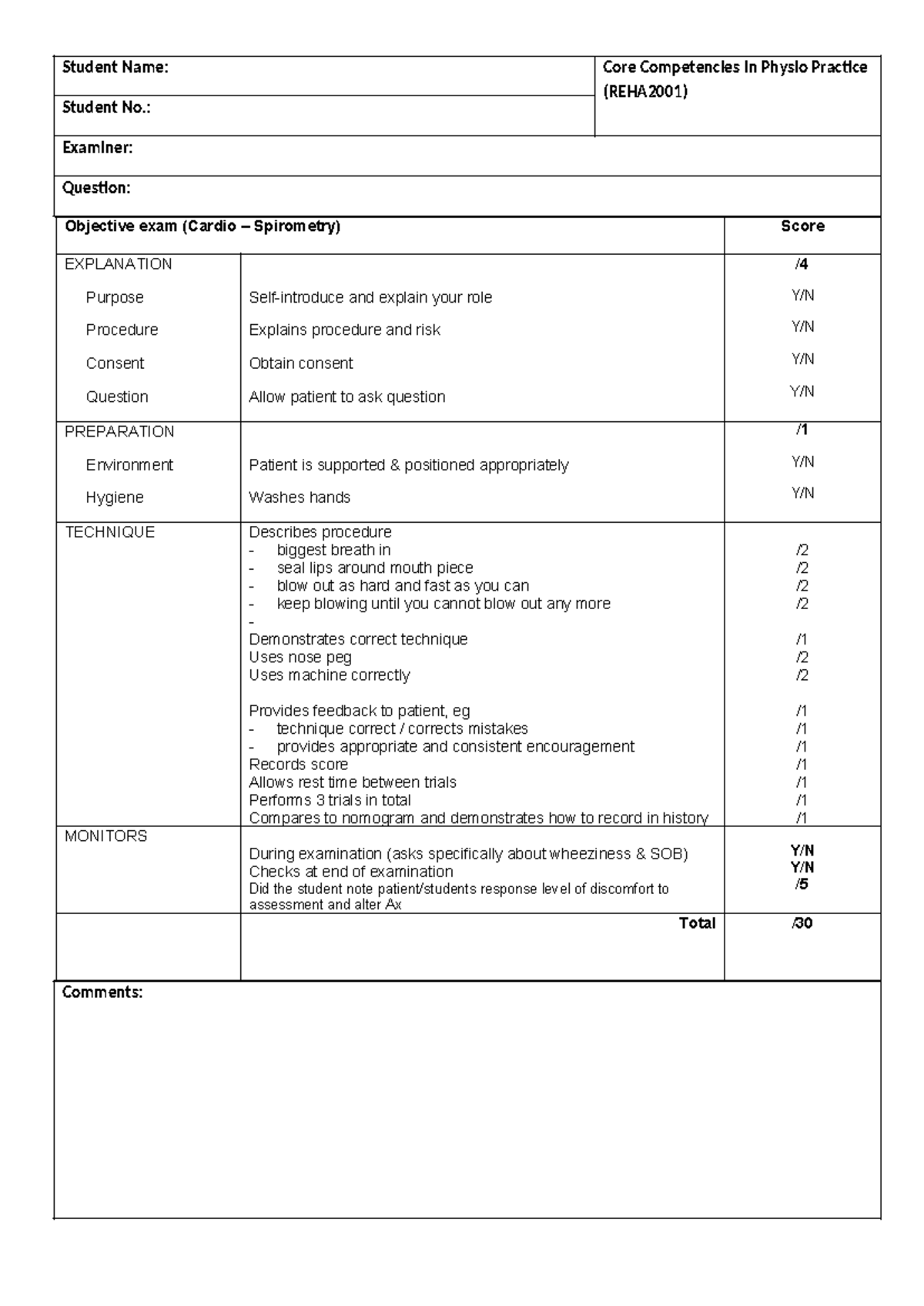 Cardio Spirometry Objective Exam Guide (REHA2001) - Studocu