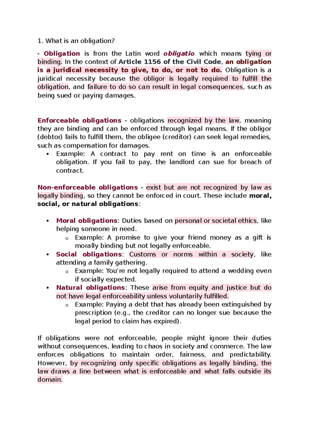 Answers - General Provisions & Natural Obligations - What is an ...