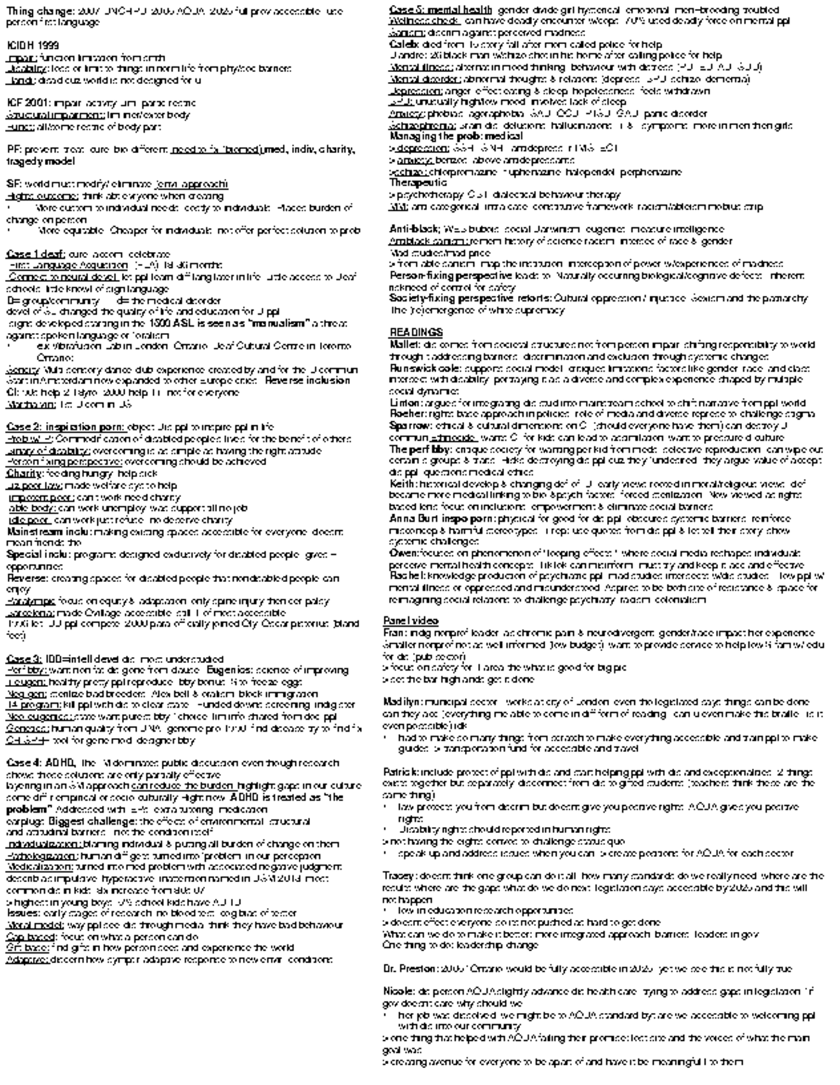 Summary Notes - Exam Sheet on Disability Models and Rights (Course Code ...