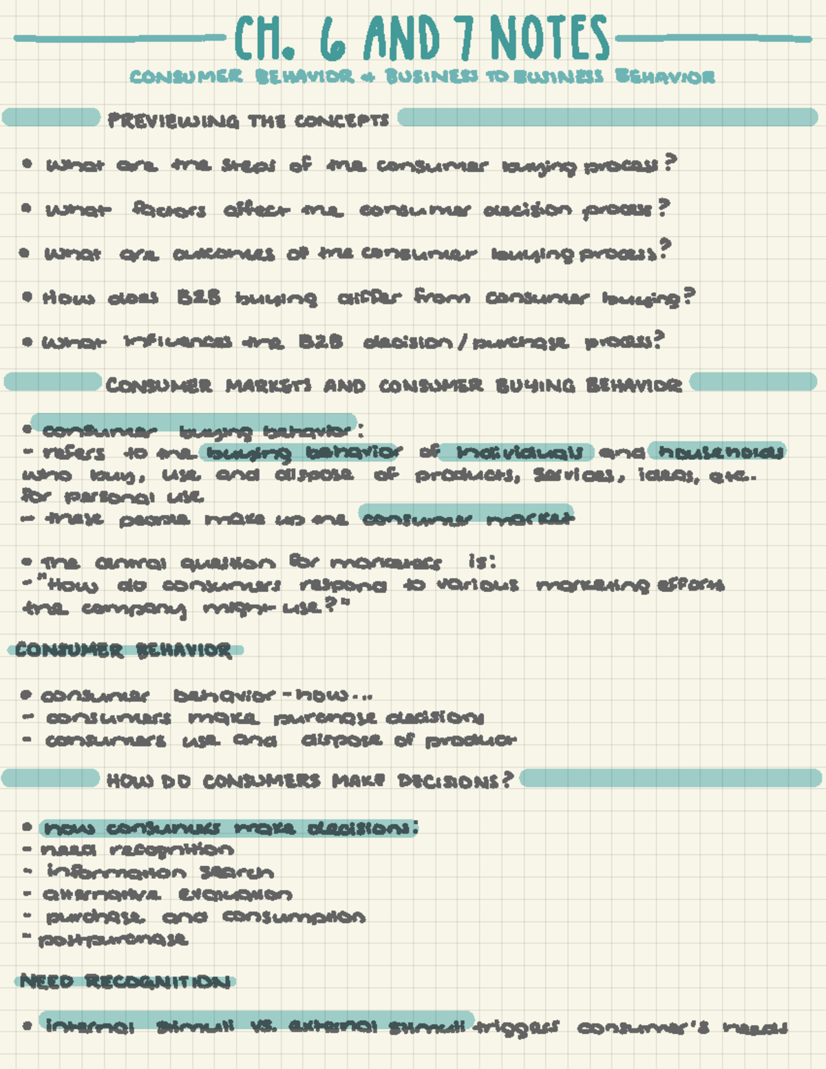Marketing Ch. 6 and Ch. 7 Notes - CH . 6 AND / NOTES CONSUMER BEHAVIOR ...