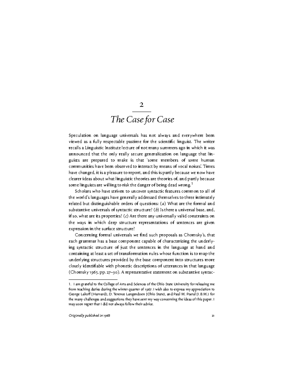 The Case for Case: Exploring Language Universals in Syntax - Studocu
