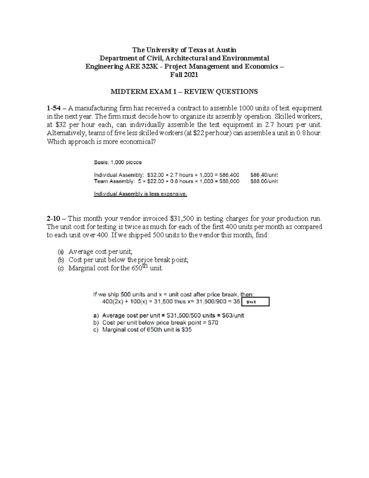 ARE 323K FA21 Midterm 1 Review Problems and Solutions - Studocu