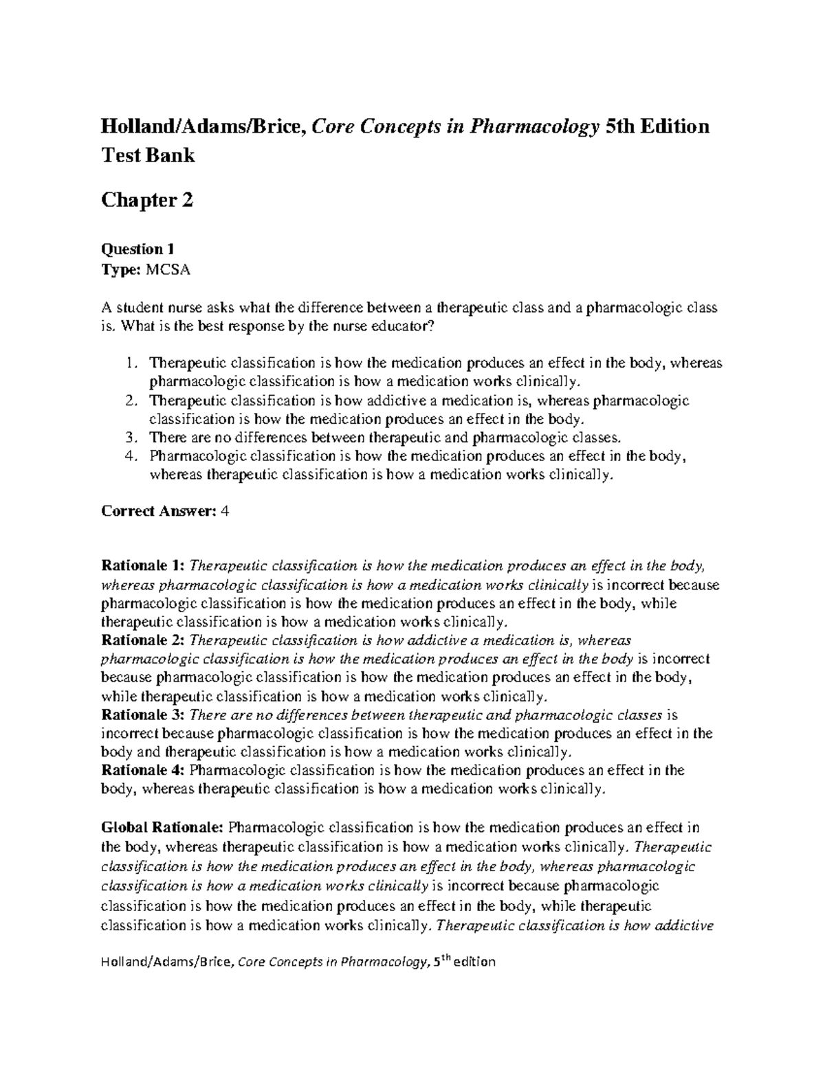 TB Chapter 02 - Pharmacology Practice Questions and Answers - Studocu