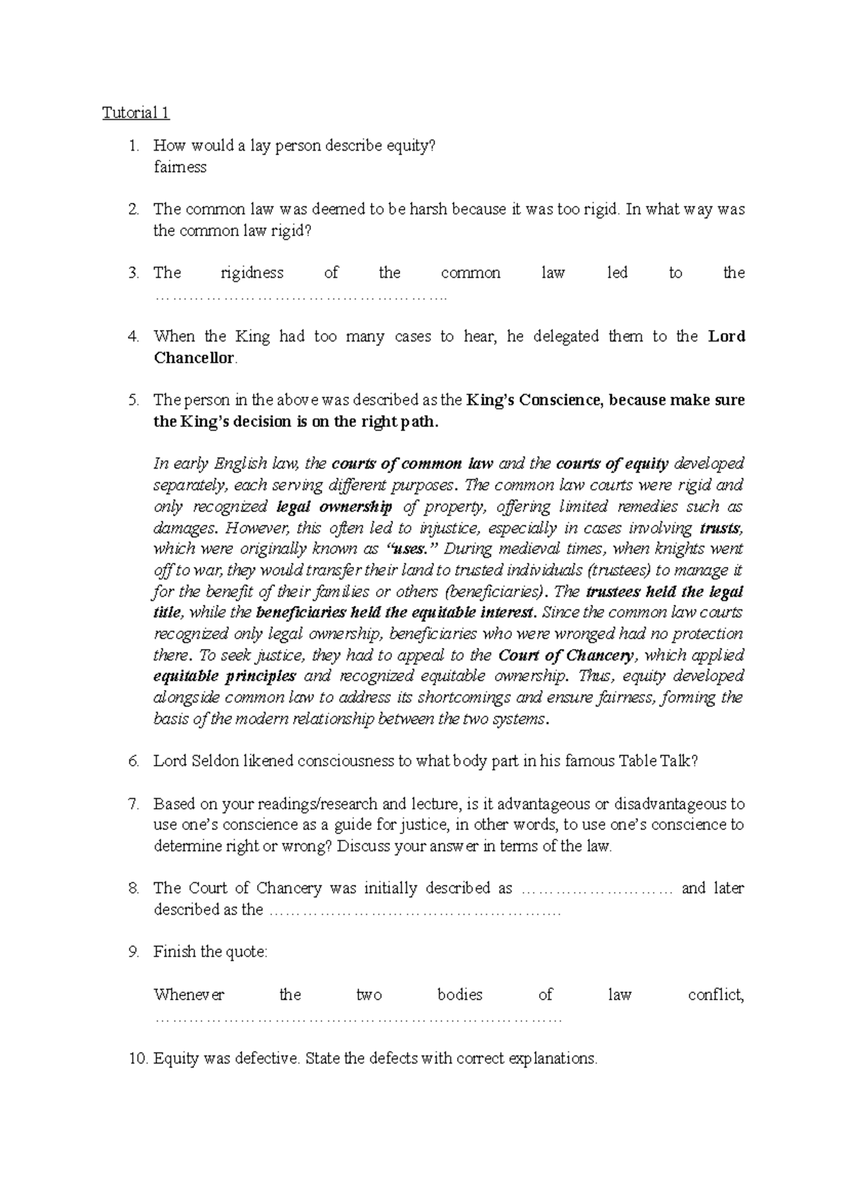 Tutorial 1a: Understanding Equity and Trust Principles - Studocu