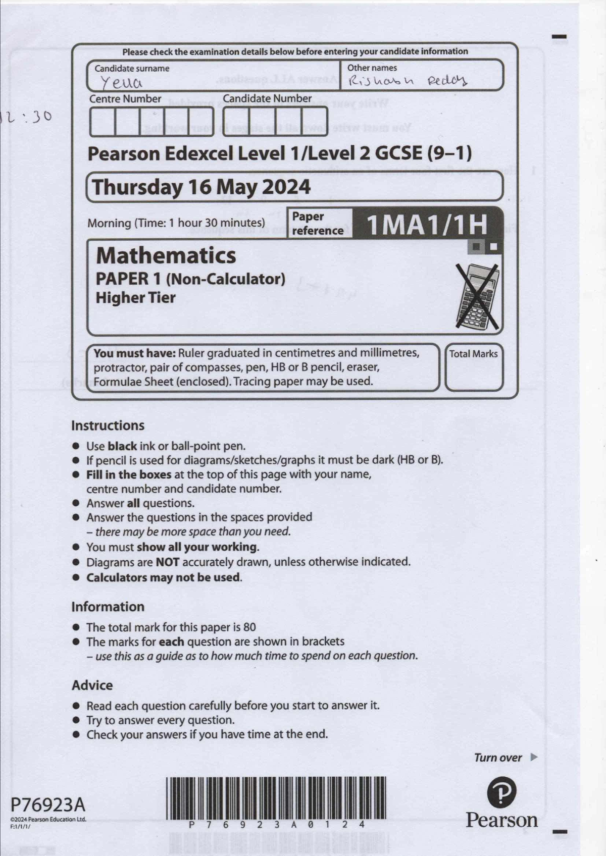 Maths GCSE (L2) Paper 1 Higher Tier Exam Details - May 2024 - Studocu