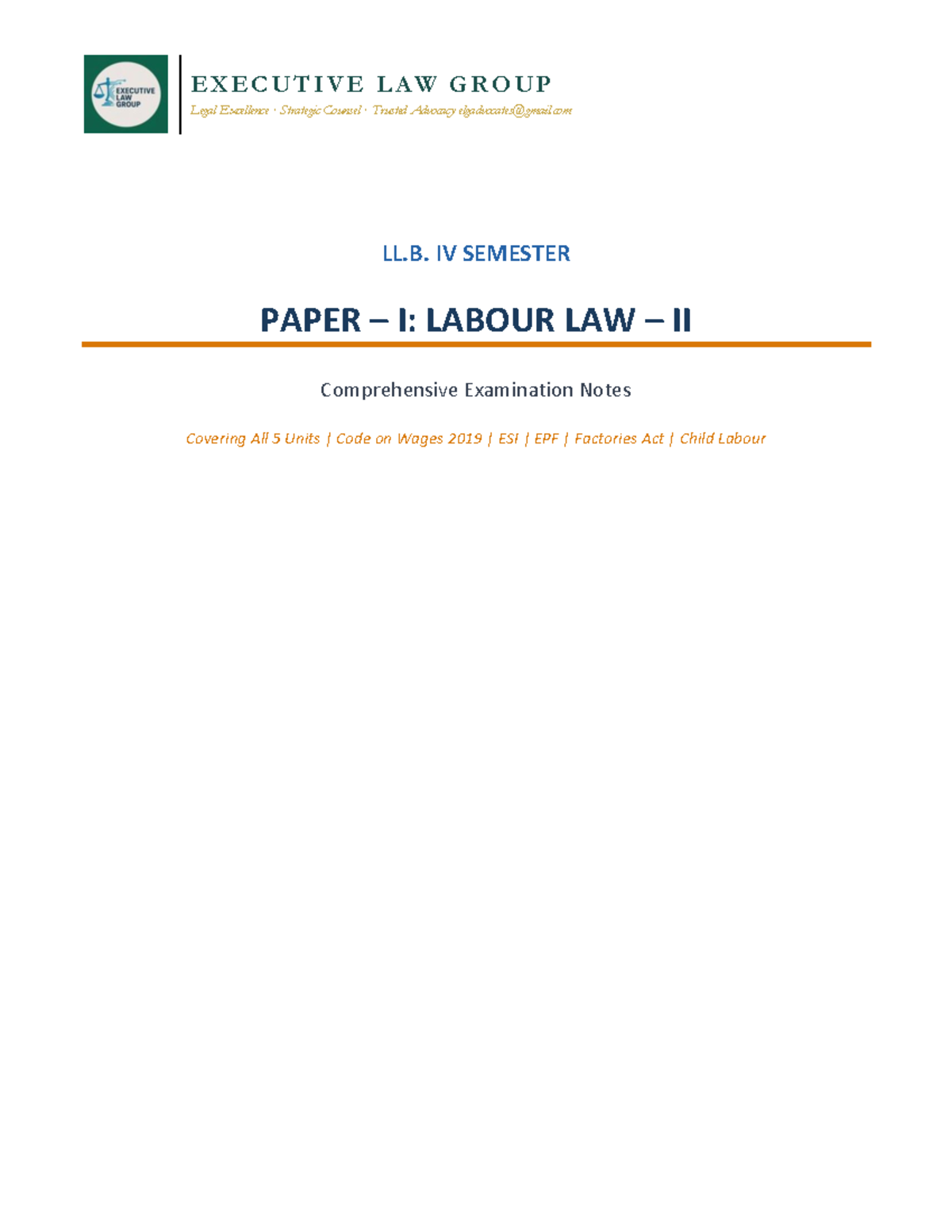 LL.B. IV SEMESTER PAPER I: Labour Law II Comprehensive Exam Notes - Studocu