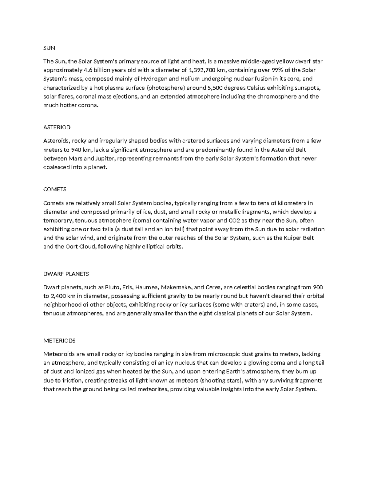 Notes Celestial Bodies - SUN The Sun, the Solar System's primary source ...