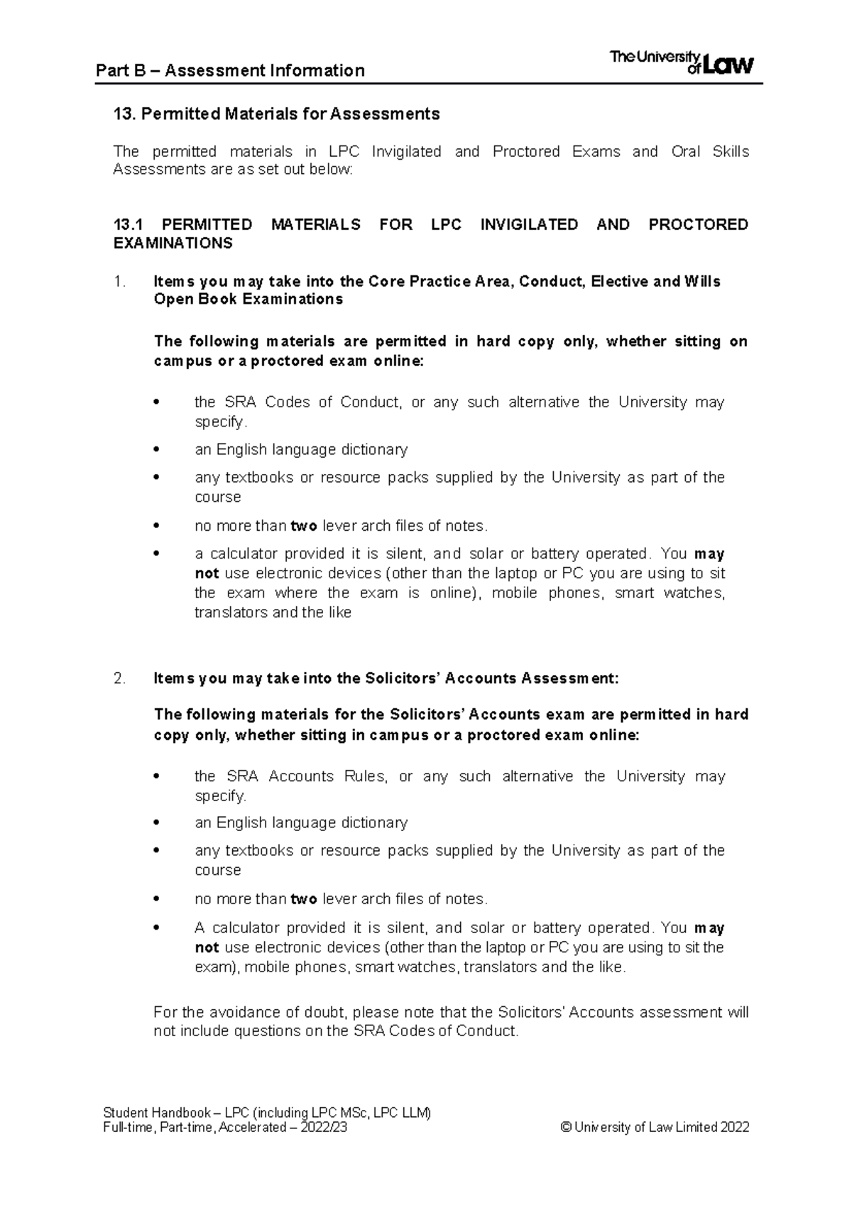 13. LPC Permitted Materials for Exams & Oral Skills Assessments - Studocu