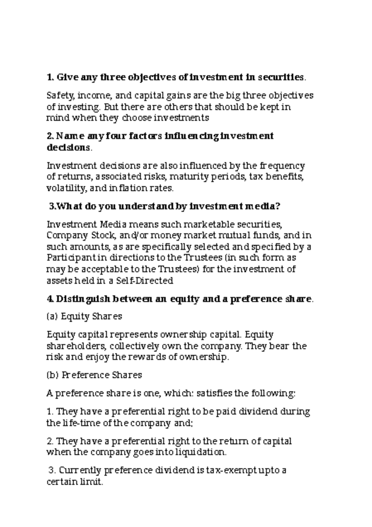Investment pdf hasi 1 - Summary MEMO - Give any three objectives of ...