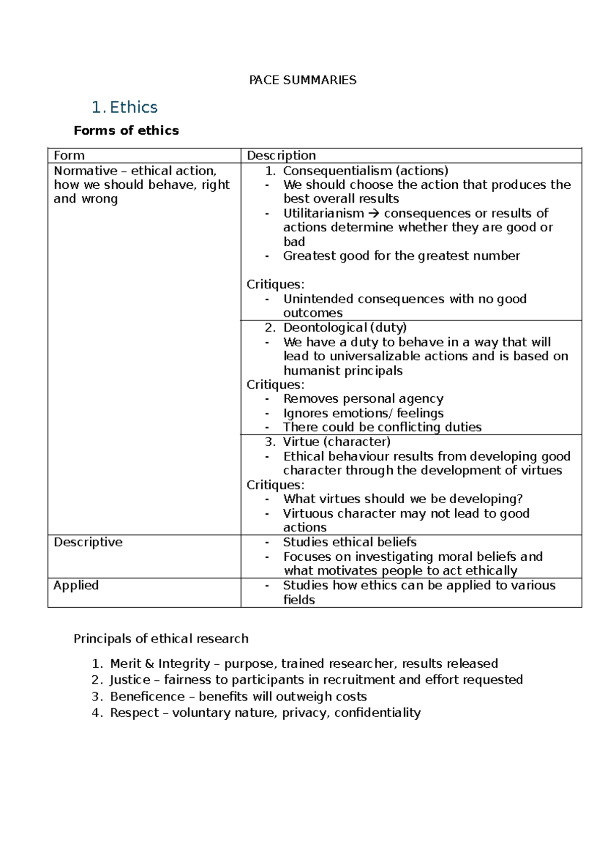 PACE Summaries - PACE summary points, exam content - PACE SUMMARIES 1 ...