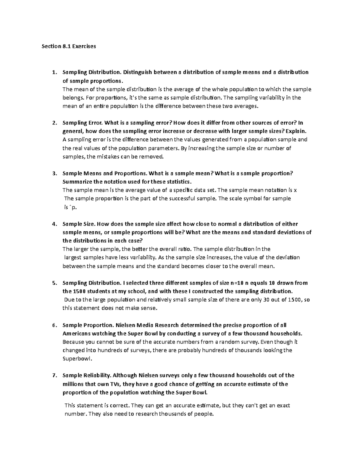 6-2 Exercise Sampling Distributions - Section 8 Exercises Sampling ...