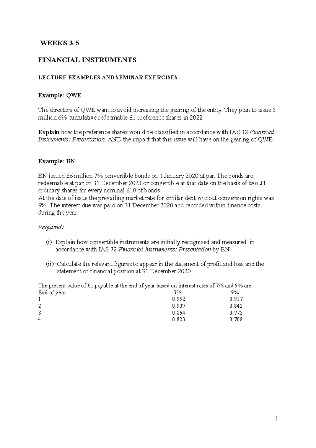 Lec 3-5 Financial Instruments Q&A for Lecture & Seminar 1 - Studocu