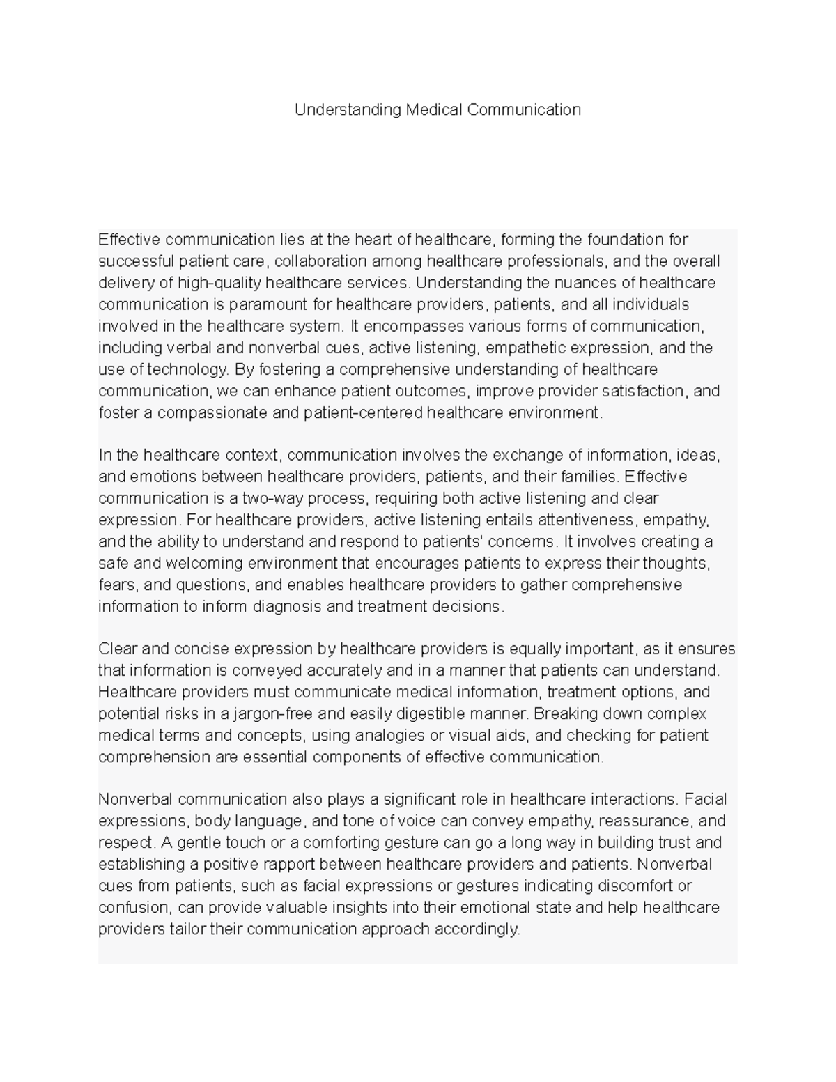 Understanding Effective Medical Communication in Healthcare - Studocu