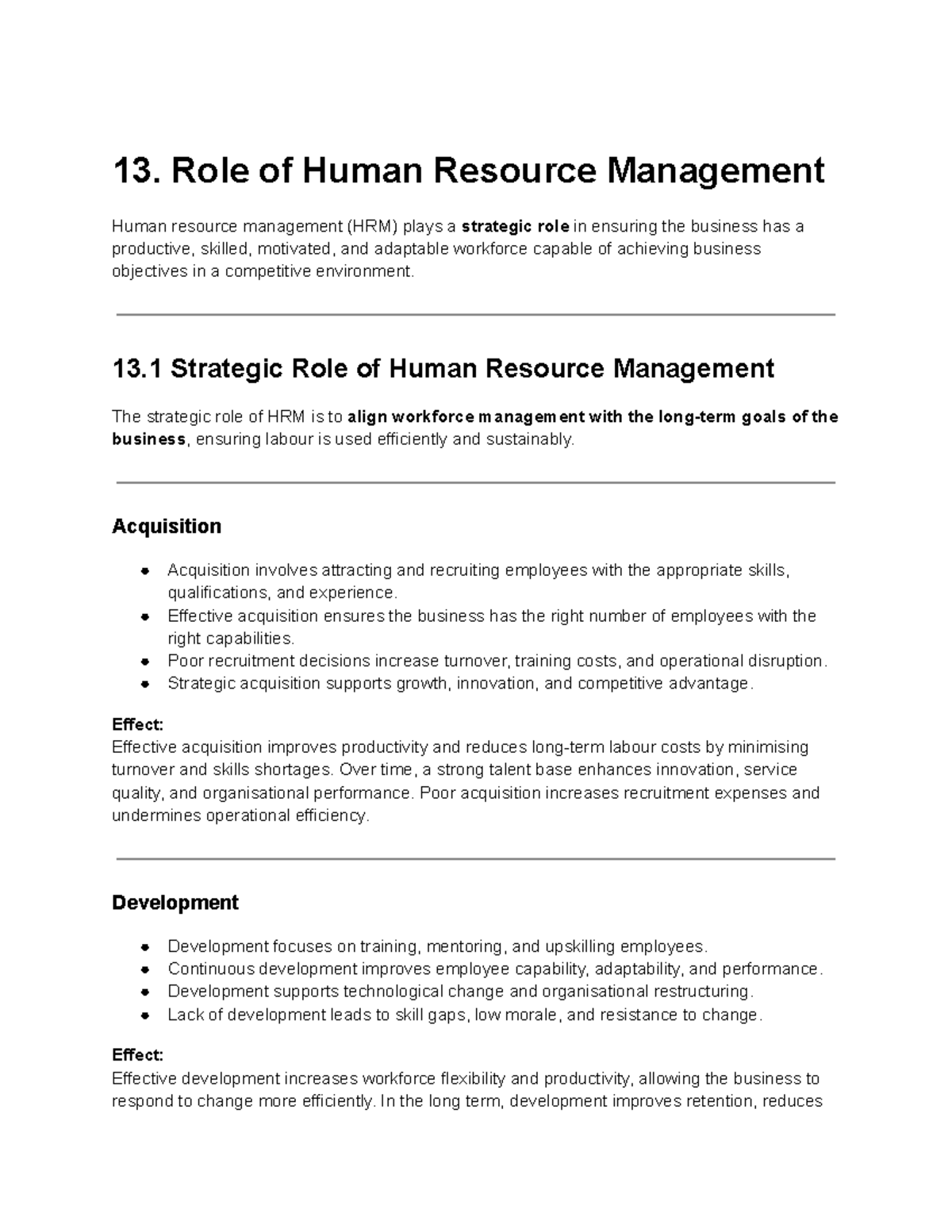 HR- Yr12 Business Notes: The Strategic Role of Human Resource ...
