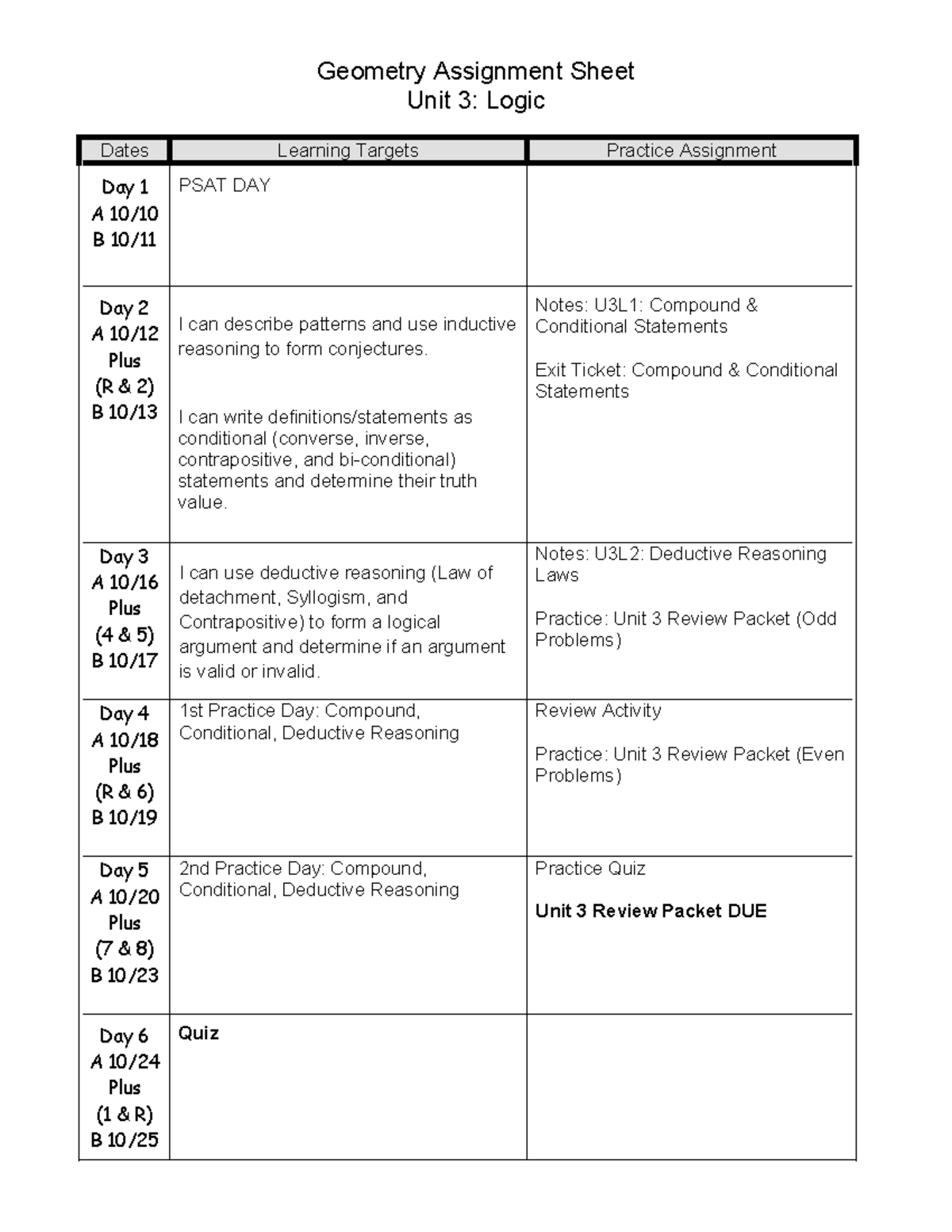 Unit 3 assignment sheet 23-24 - Geometry Assignment Sheet Unit 3: Logic ...