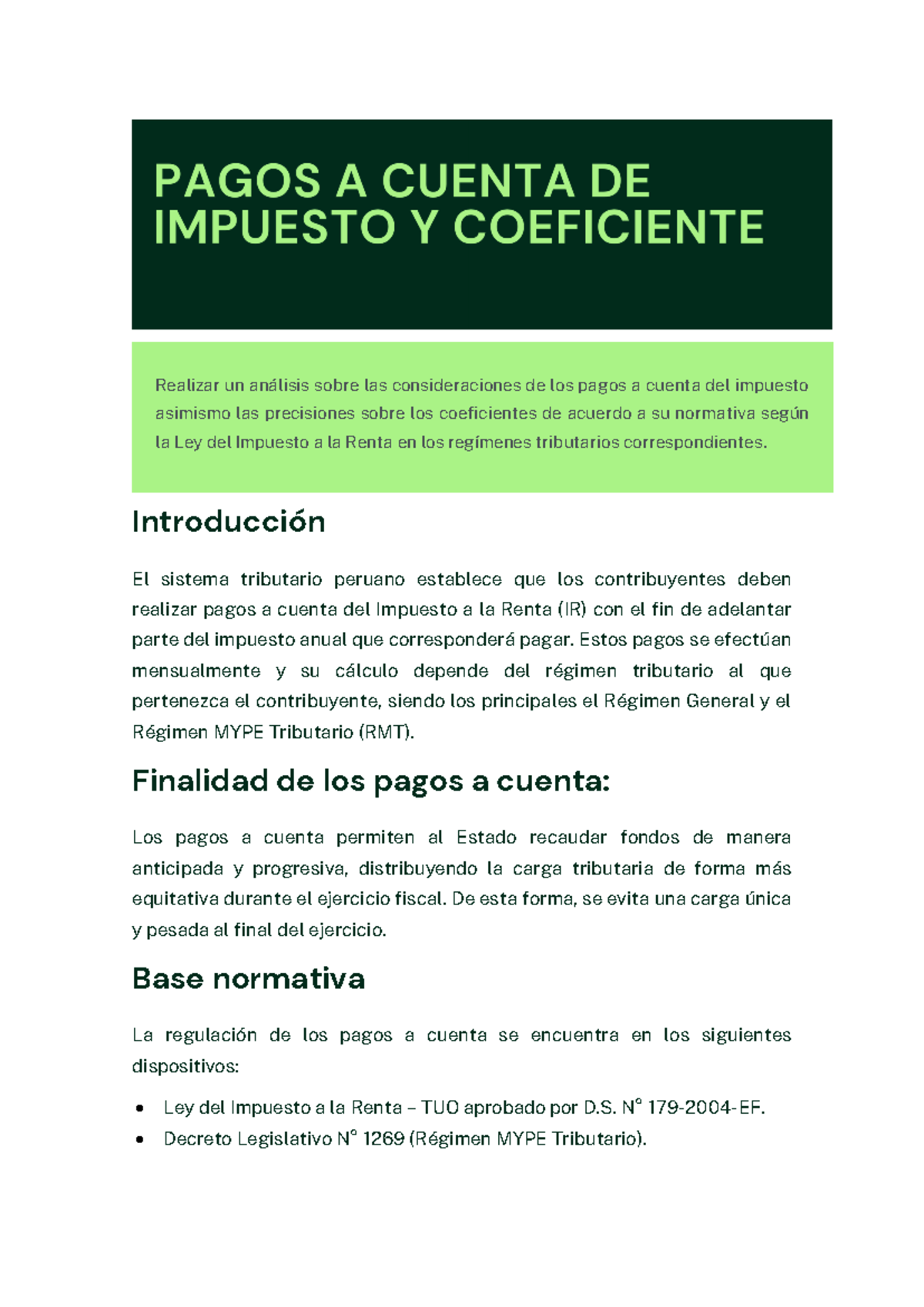 Análisis de Pagos a Cuenta del Impuesto a la Renta - Tarea 14 DTE - Studocu