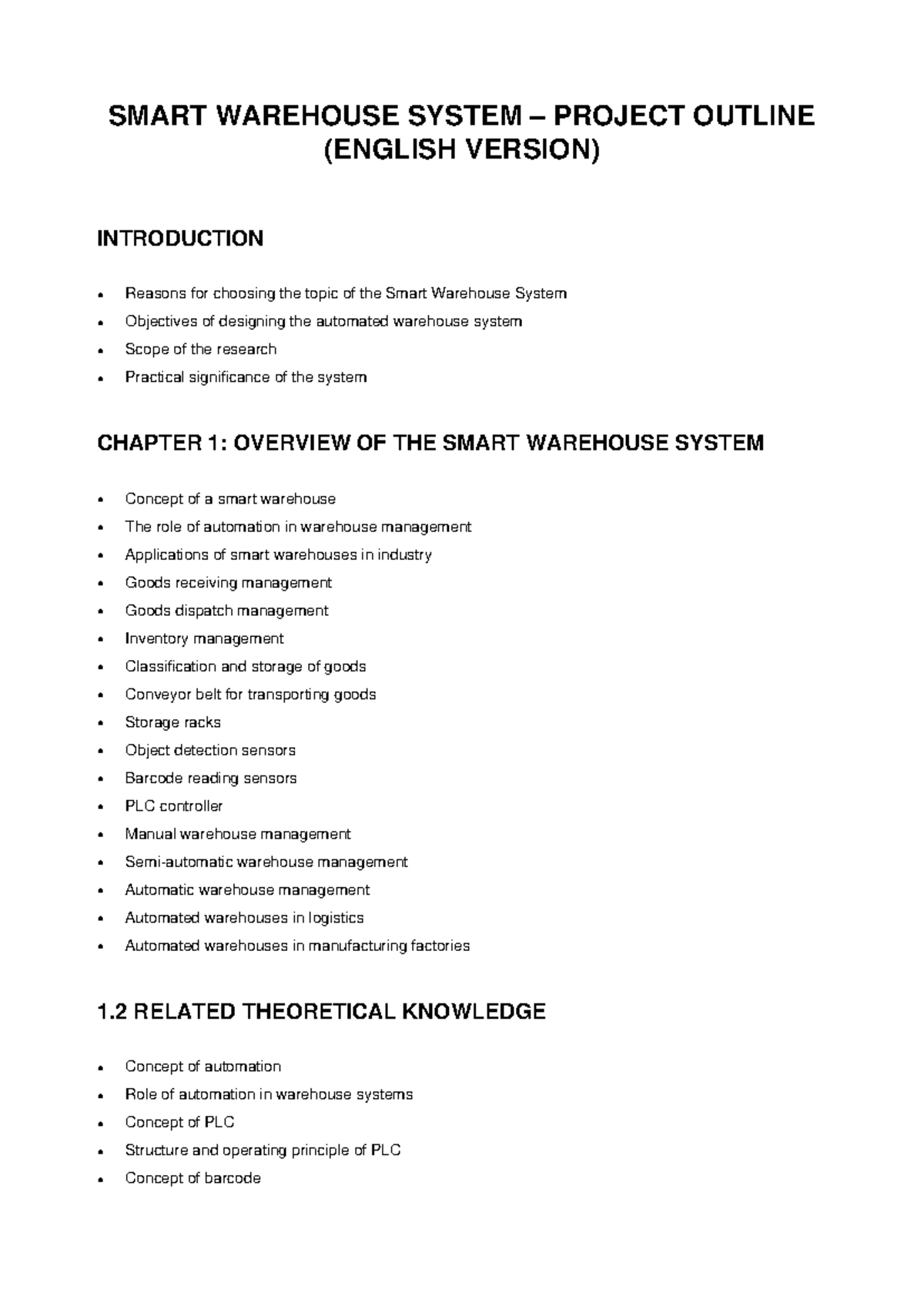Smart Warehouse System Project Outline (ENG) - Studocu