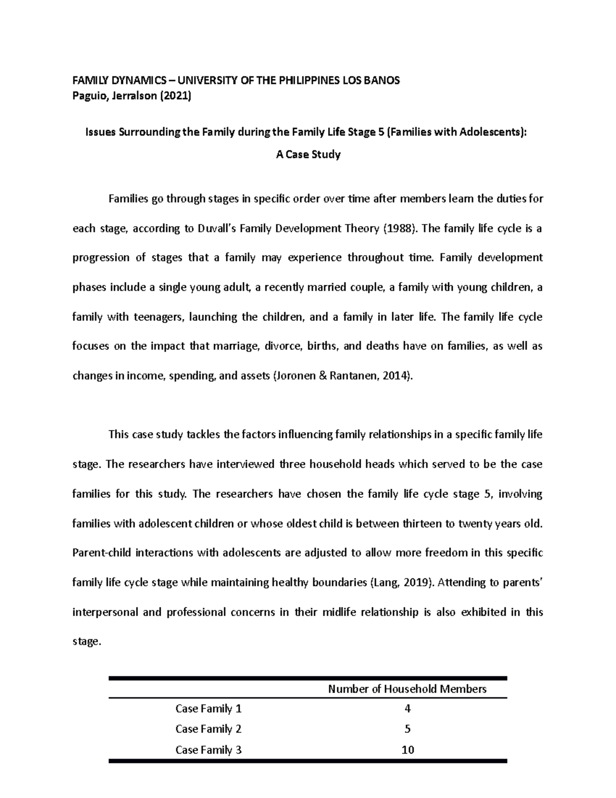Case Study on Family Dynamics: Families with Adolescents (Family Issues ...