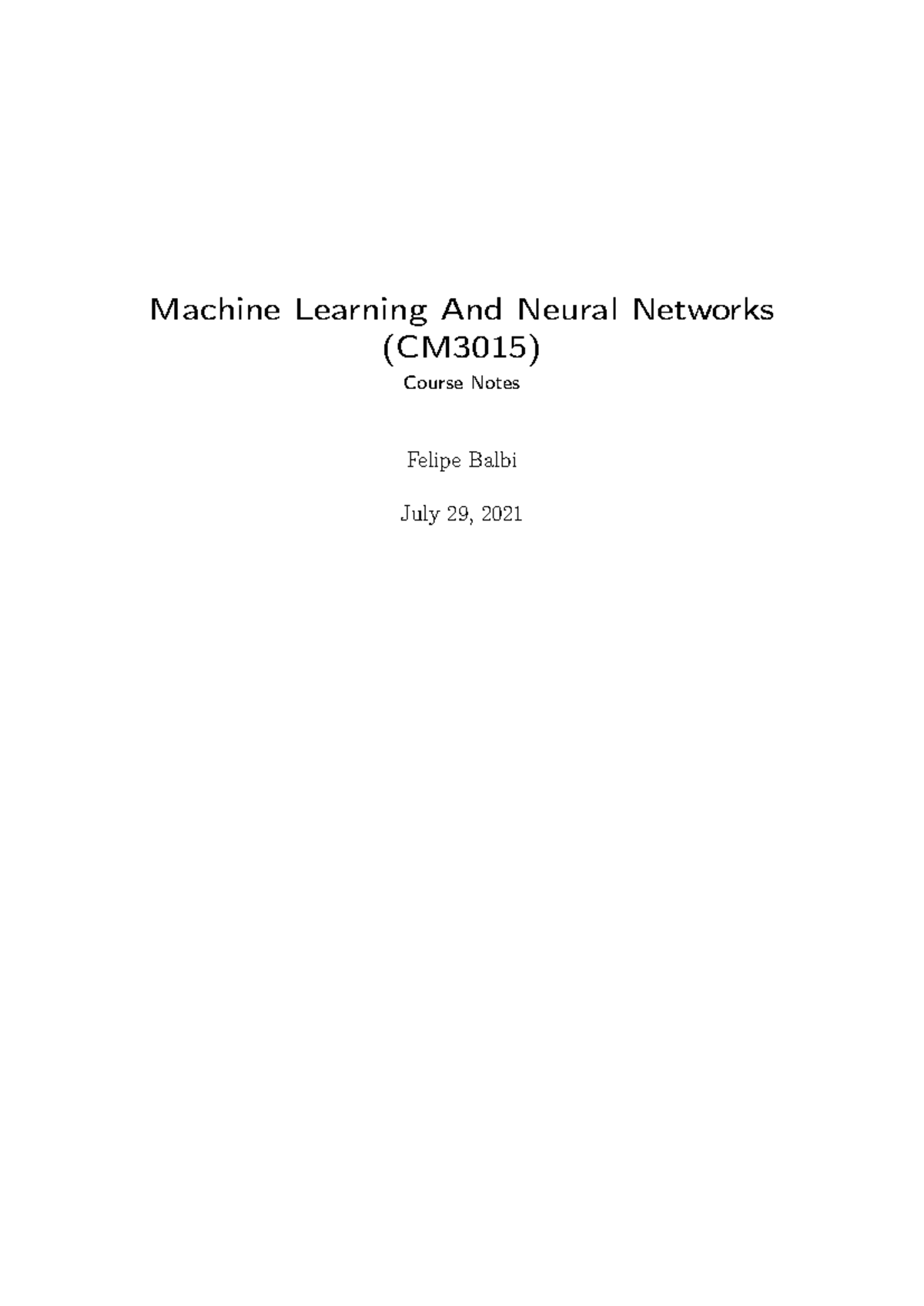 CM3015 Machine Learning and Neural Networks Course Notes - Studocu