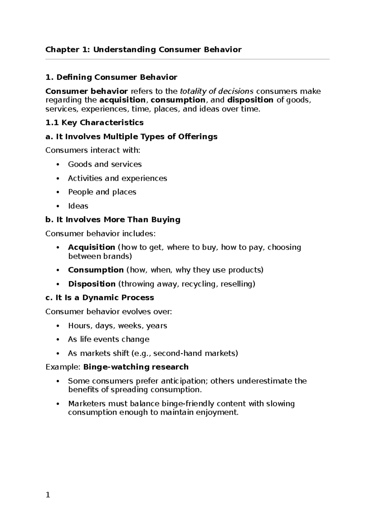BB LES 1 - Chapter 1: Understanding Consumer Behavior Insights - Studocu