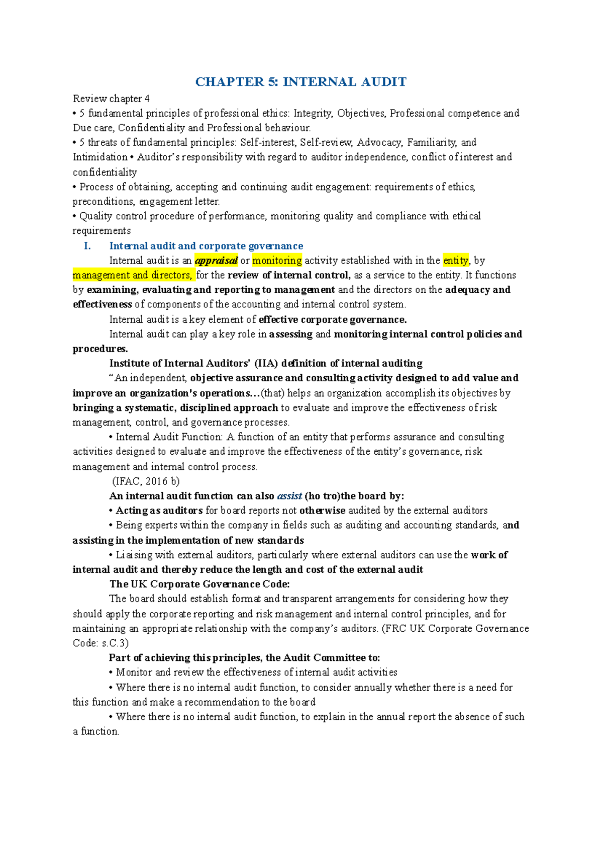 CHAPTER 5: INTERNAL AUDIT Principles, Functions, and Governance ...