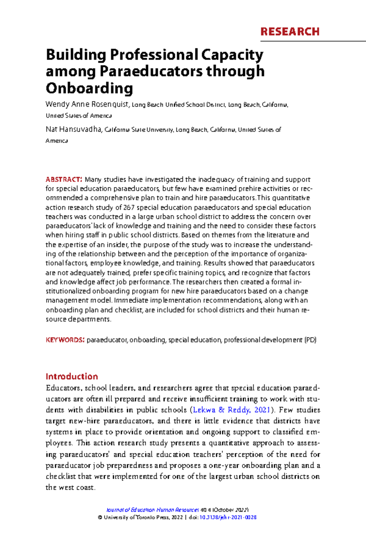 Building Professional Capacity among Paraeducators: Onboarding Study ...