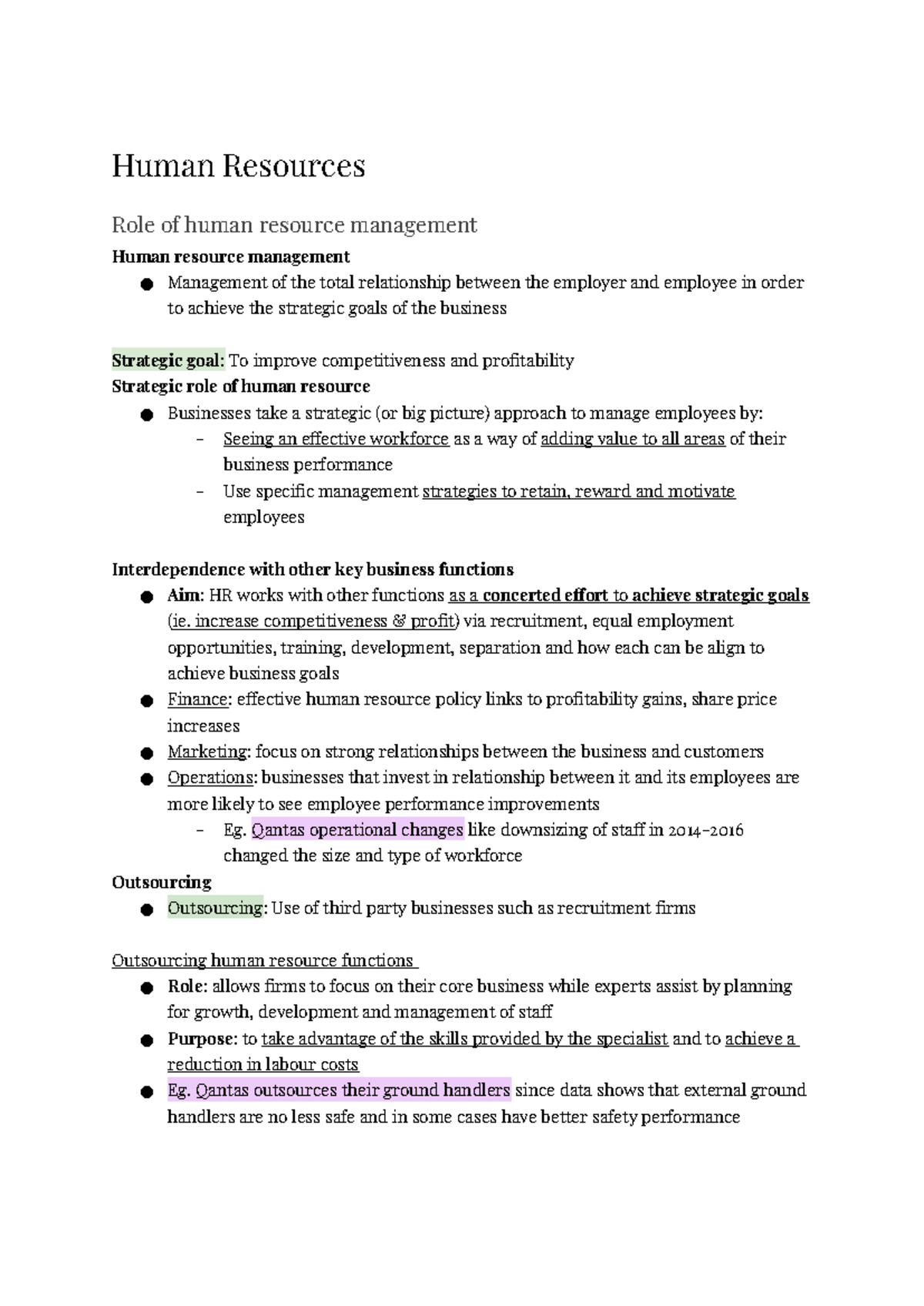 HSC Business Studies: Human Resources Management Notes | Band 5 - Studocu