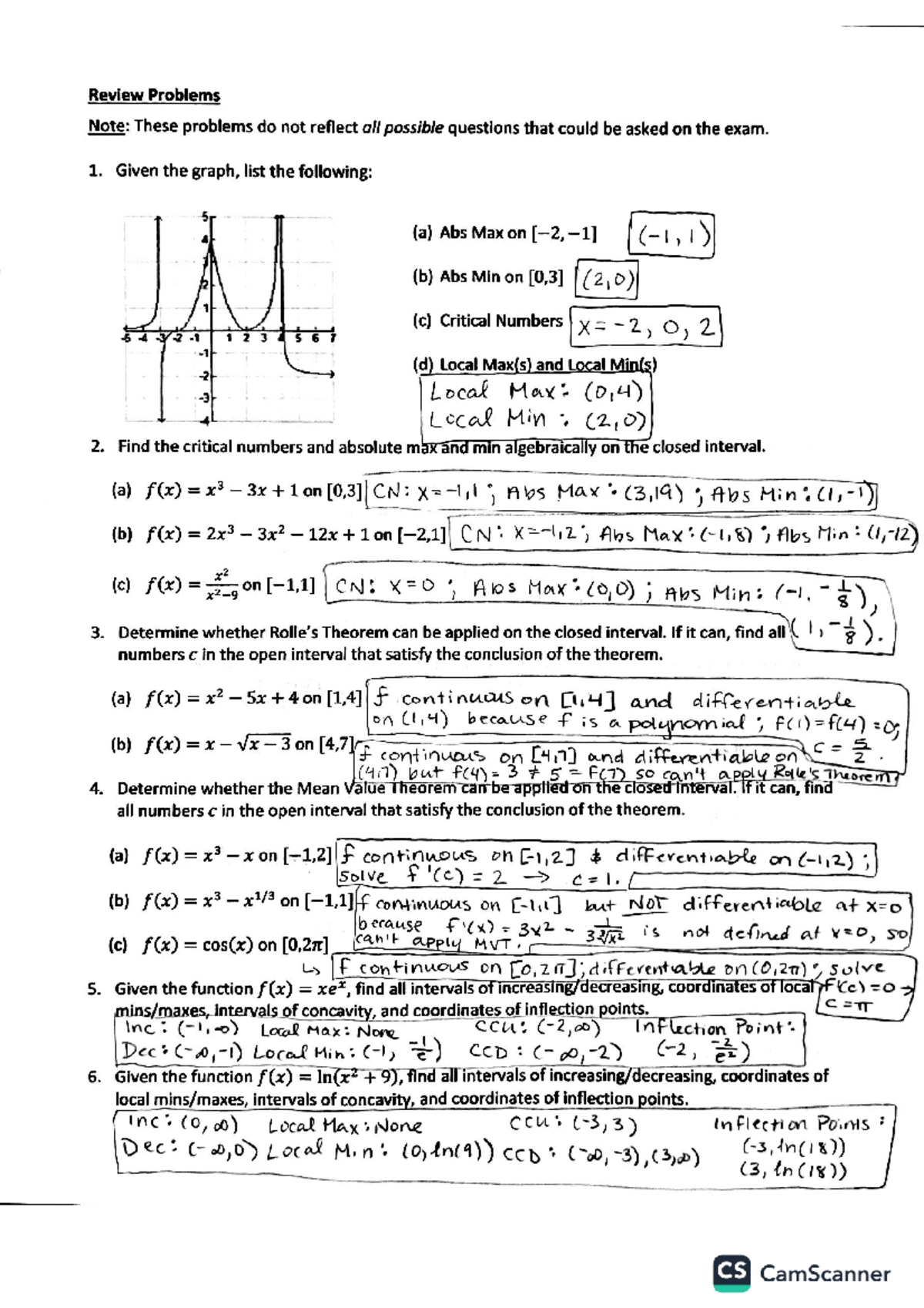 MATH 101: Exam 3 Study Guide Key - Review Problems and Solutions - Studocu