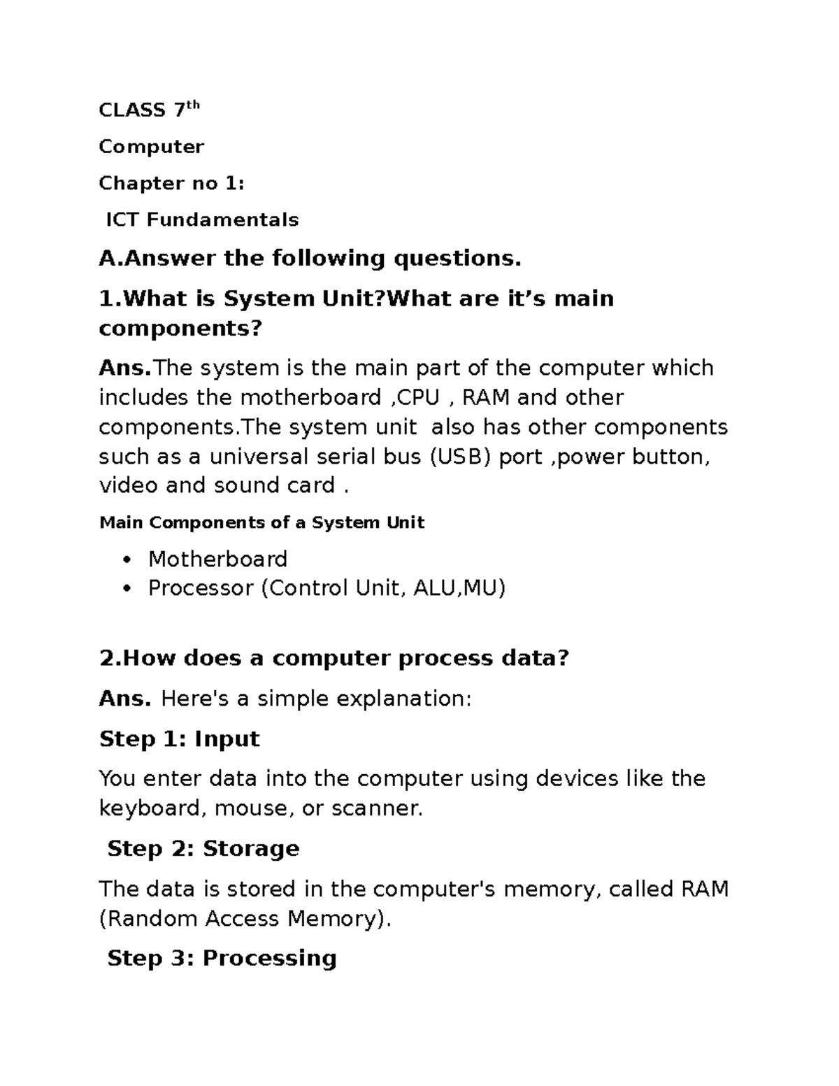 Class 7 Computer Chapter 1 & 2: ICT Fundamentals & Multimedia - Studocu