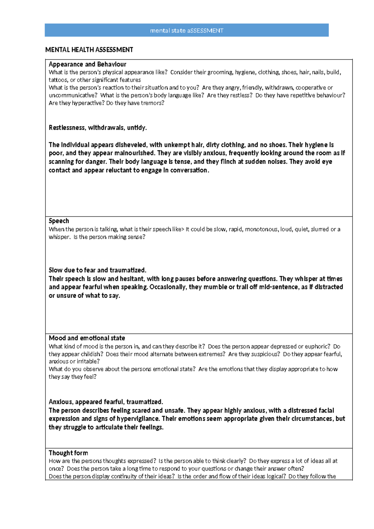 Nkechika Mental state examination sample template - MENTAL HEALTH ...