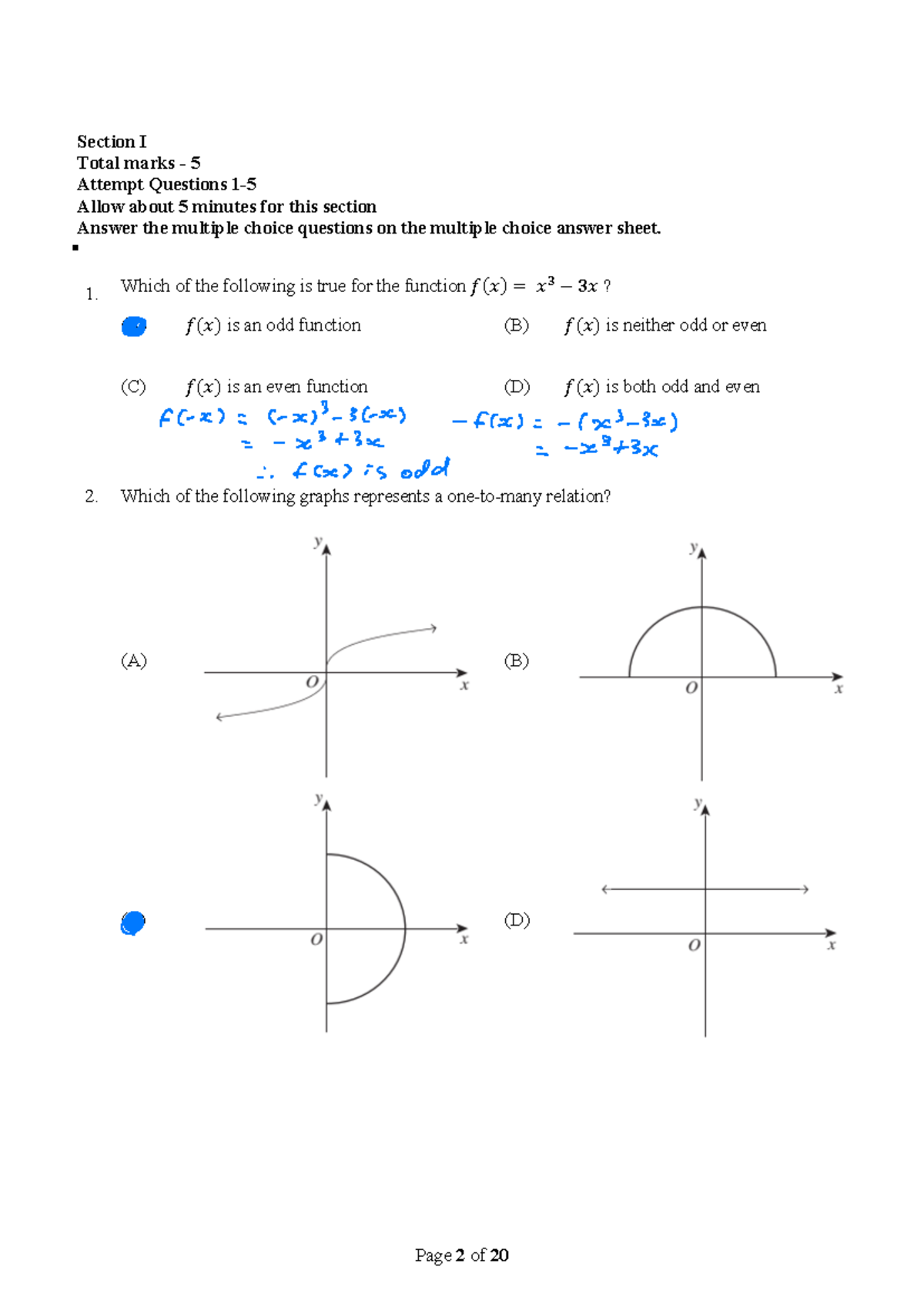 2U Maths Paper 1 - Section I Multiple Choice Questions - Studocu