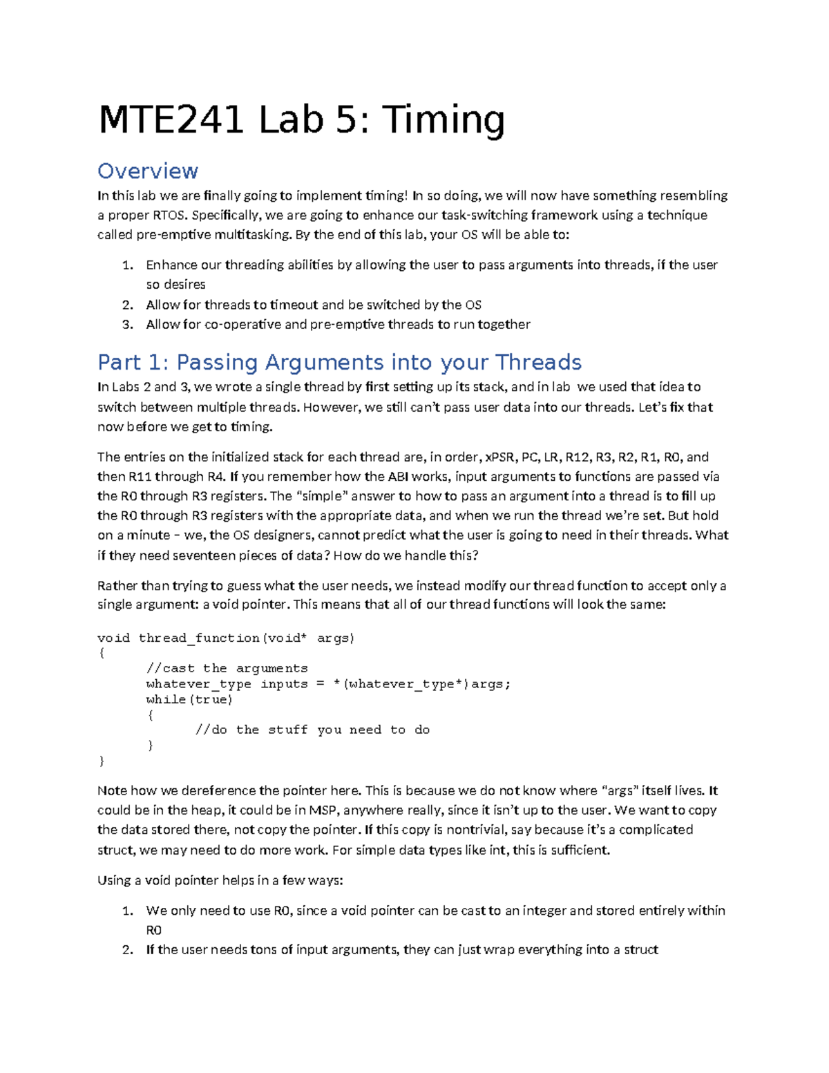 MTE241 Lab 5: Implementing Timing and Multitasking in RTOS - Studocu