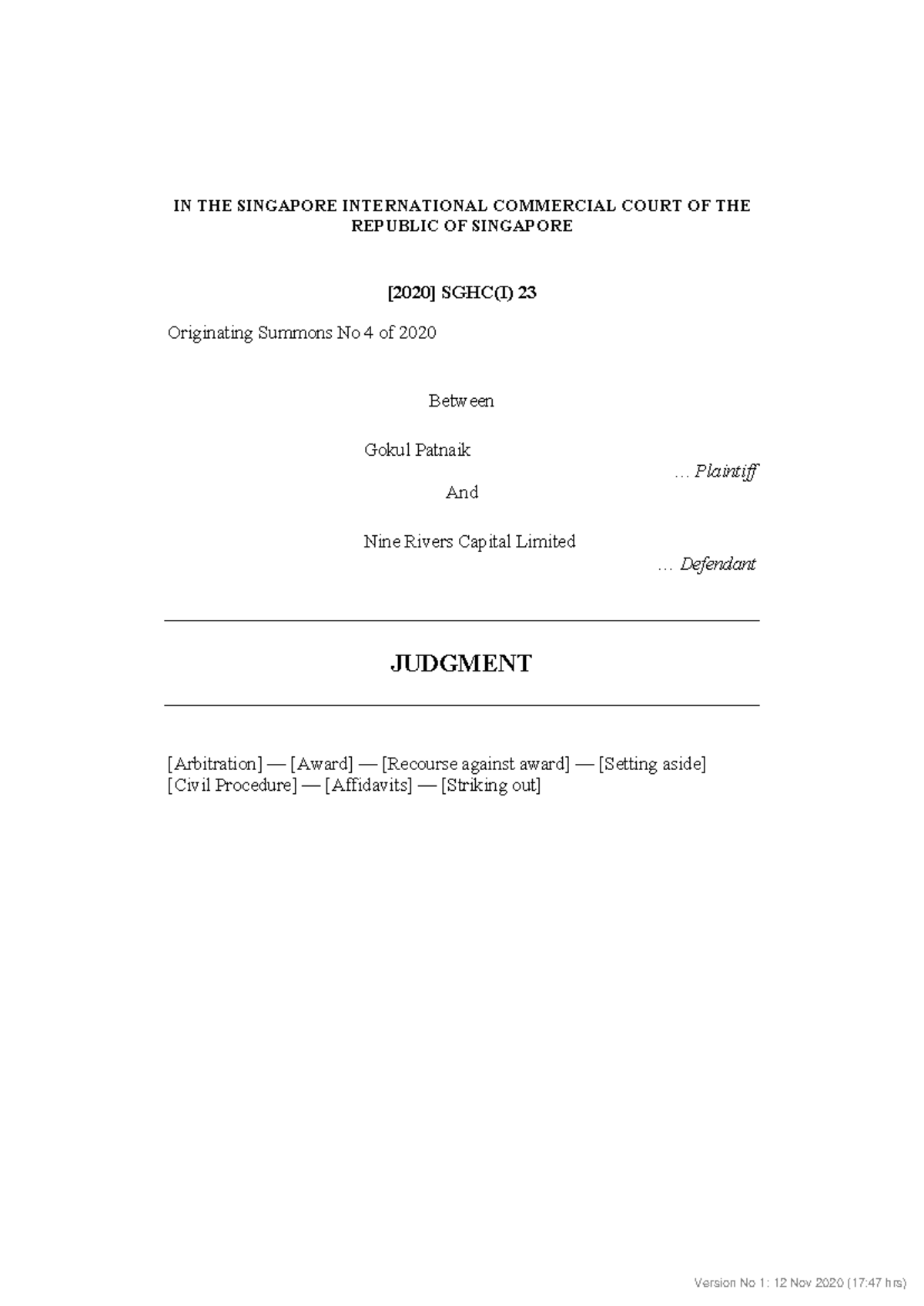 Gokul Patnaik v Nine Rivers Capital Ltd: SGHC(I) 23 Judgment Analysis ...