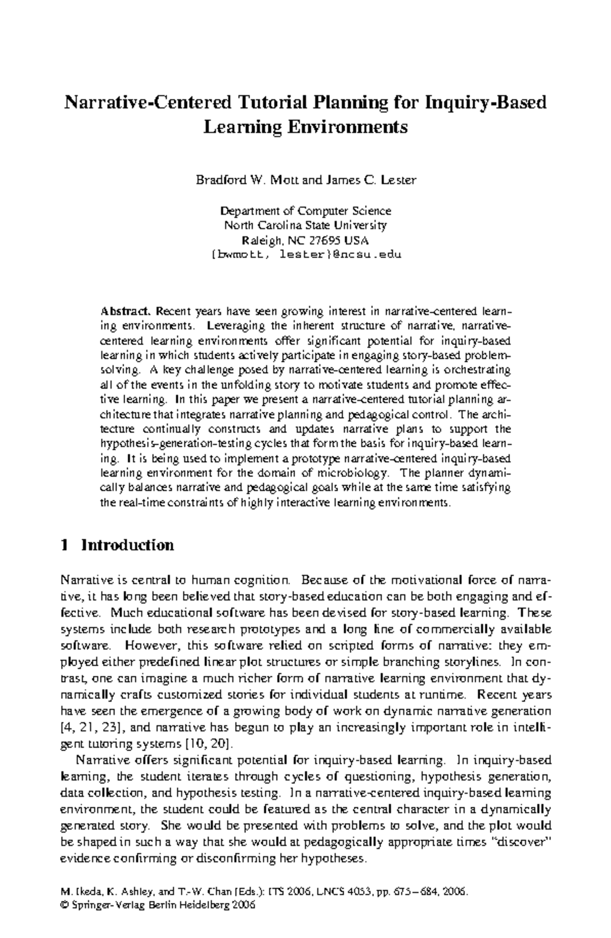 Tutorial Planning Architecture for Narrative-Centered Learning ...